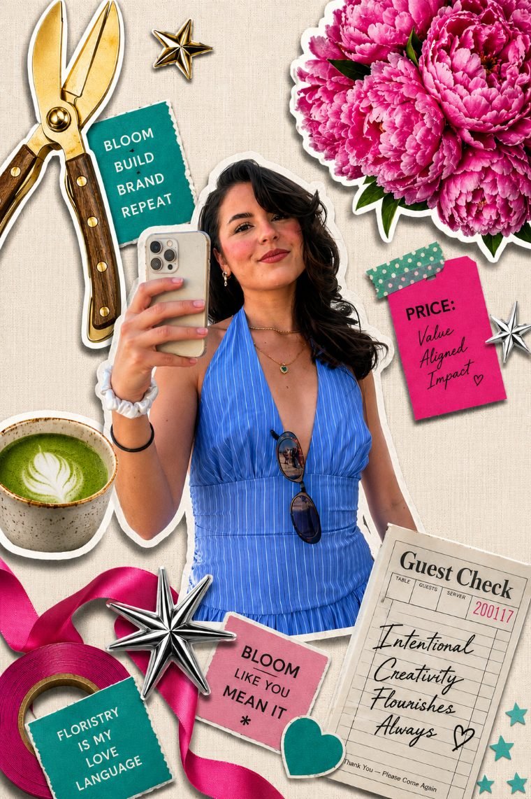 Collage editorial de florista creando contenido